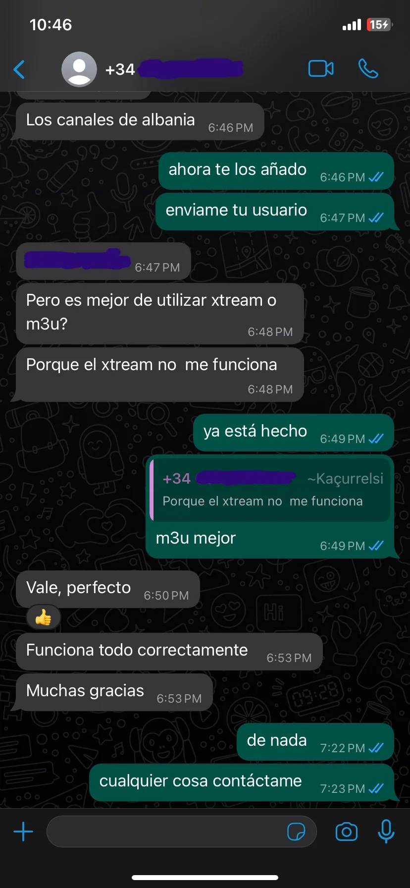 Reseña de cliente en WhatsApp